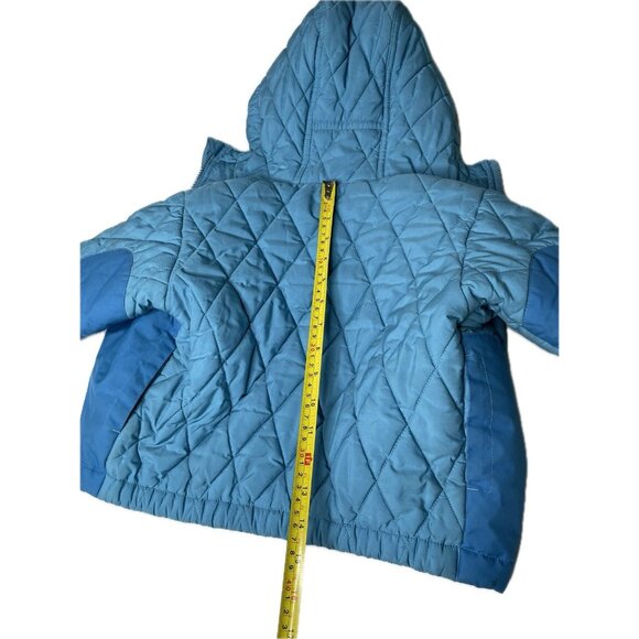 PATAGONIA BLUE DOWN FILL HOODED PUFFER PUFFY KIDS JACKET 3T QUILT ELBOW PATCH - Picture 12 of 12